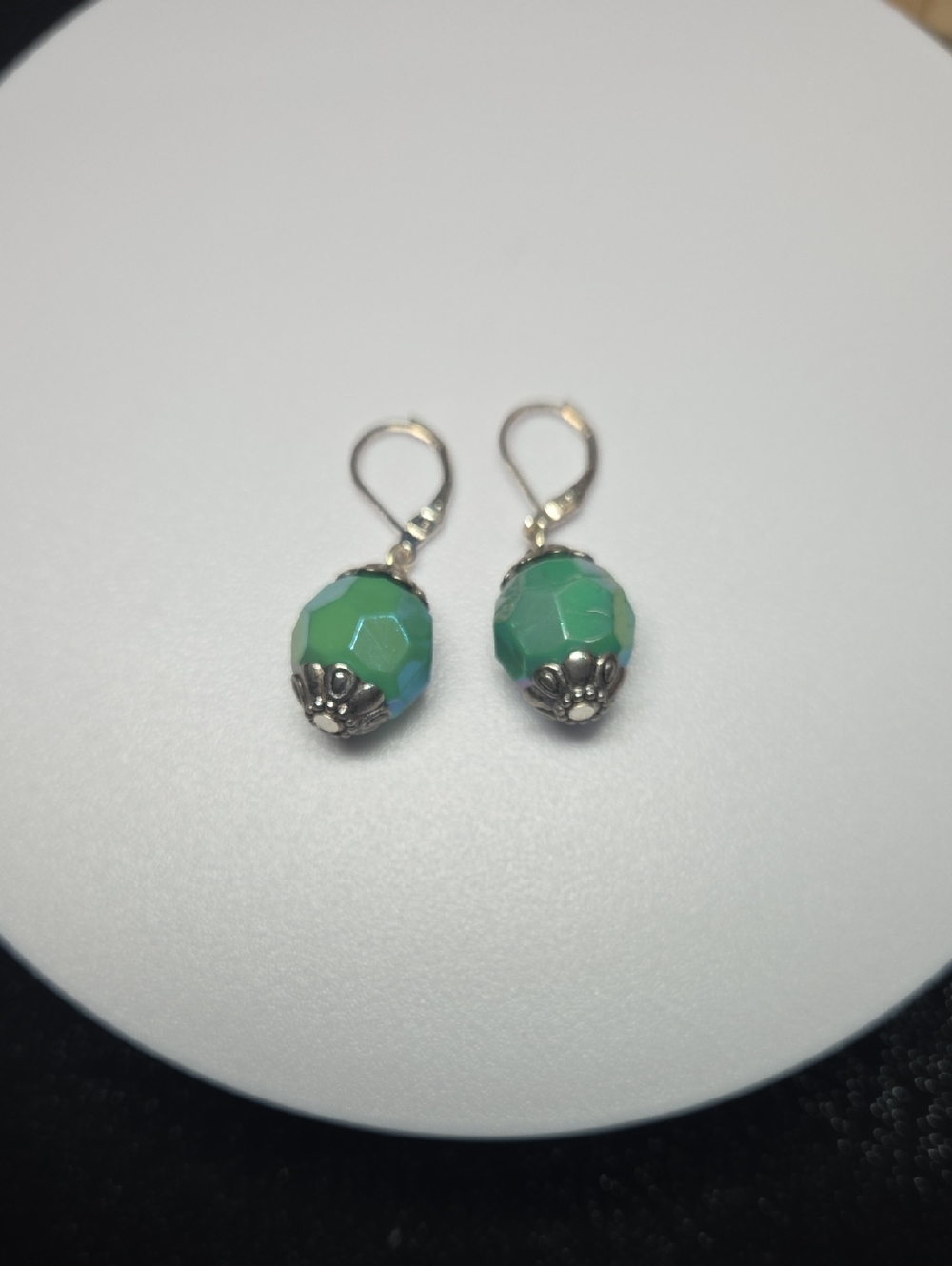 Premier Designs Green Faceted Bead Drop Earrings